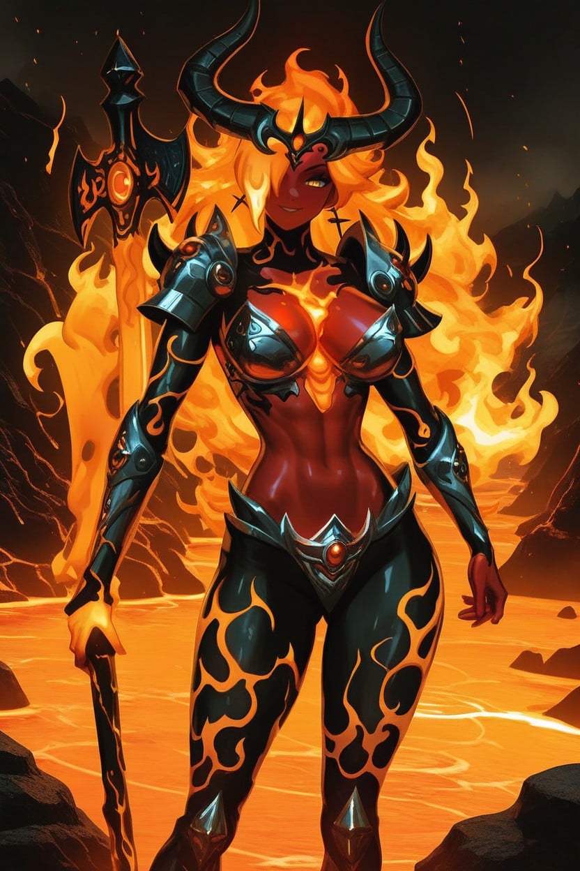 Red Skin, Holding Sword Axe, Fiery Tattoos On Chest Porno ebony IA