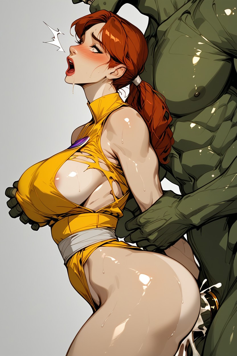 Kneeling, Side View, Torn Wet Tanktop AI Porn