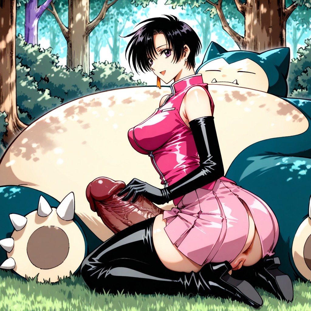 Black Leggings, Exposed Dripping Full Puffy Clamshell Pussy, Dappled Sunlight Hentai AI Porn