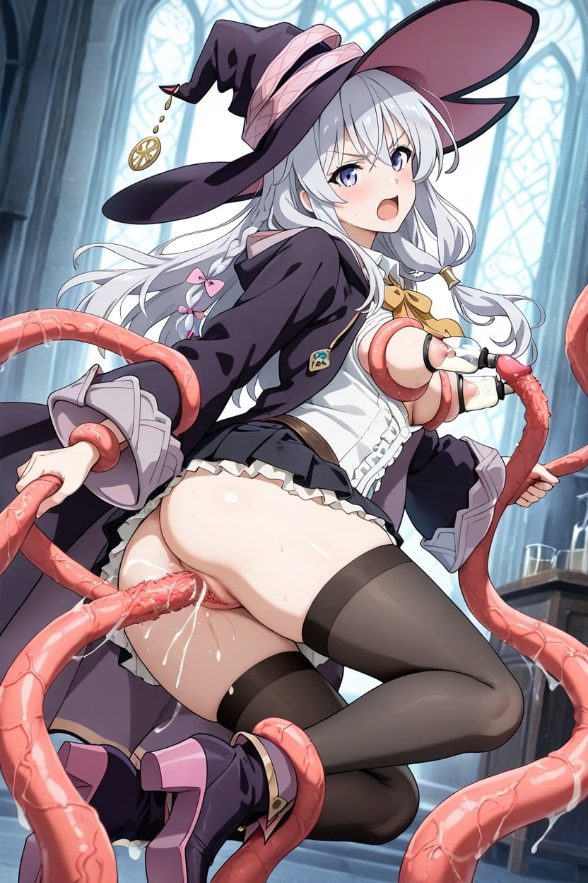 Lavender-blue Eyes, Elaina From Majo No Tabitabi, Pink Trim And Inner Lining Hentai AI Porn