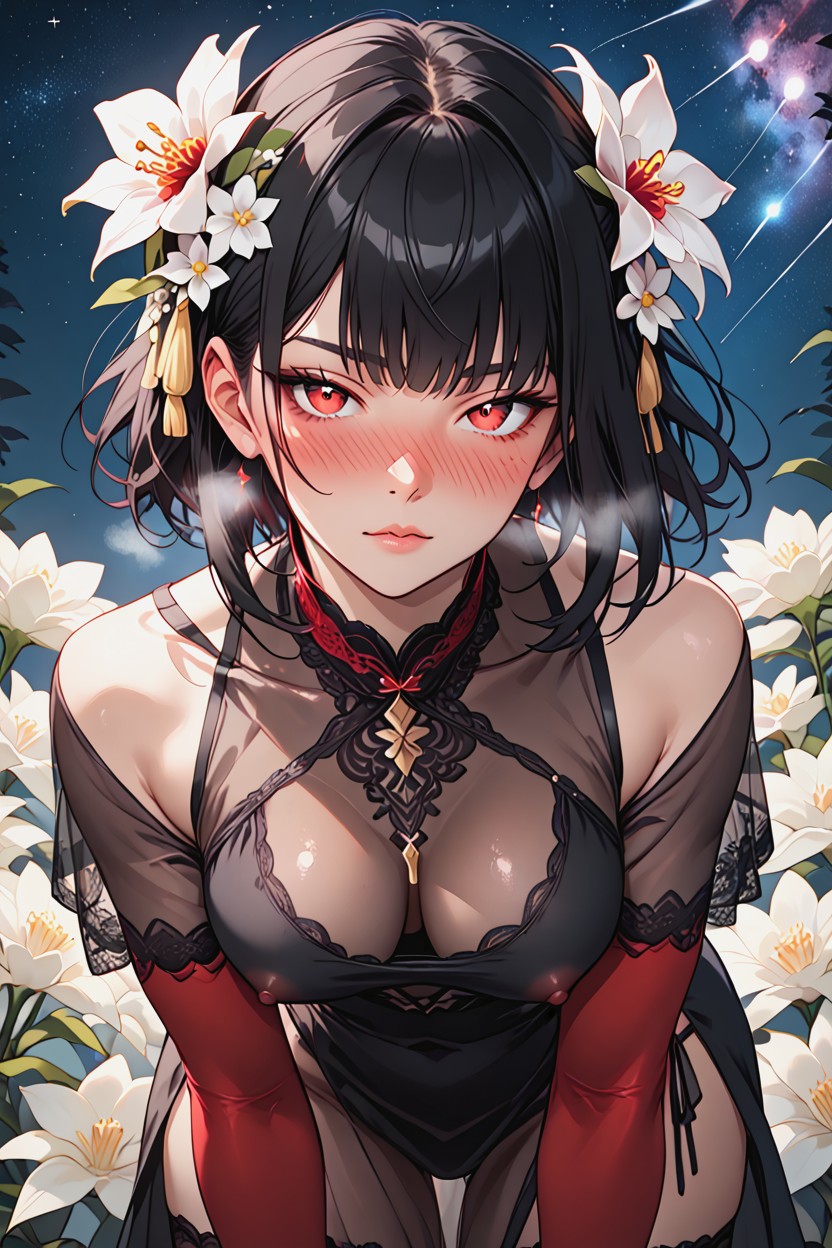 Red Gloves, Natural Breasts, Fully Clothed Hentai AI Porn