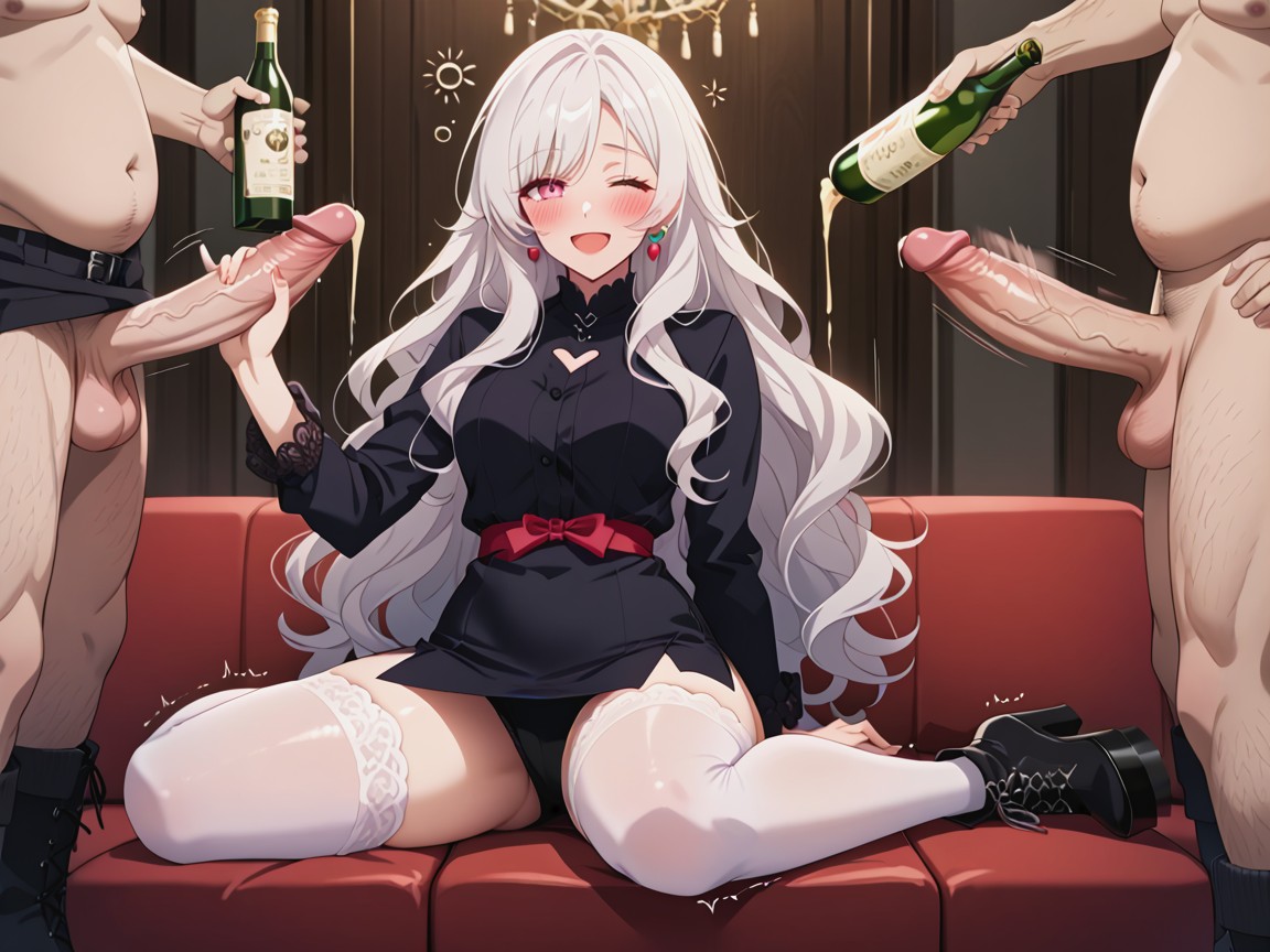 Big Pink Eyes, Black Pencil Dress, Horny Hentai AI Porn