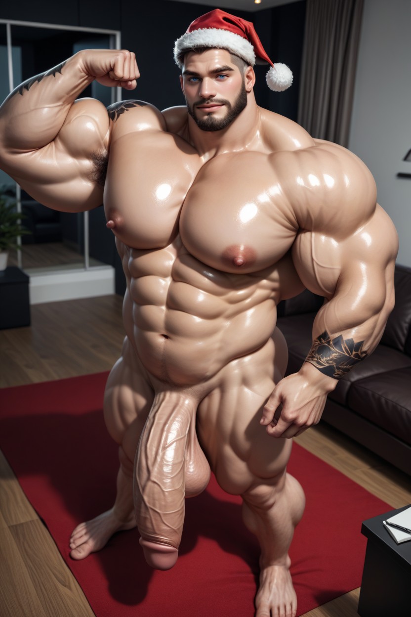 Beard, Thick, Flexing Pecs AI Gay Porn