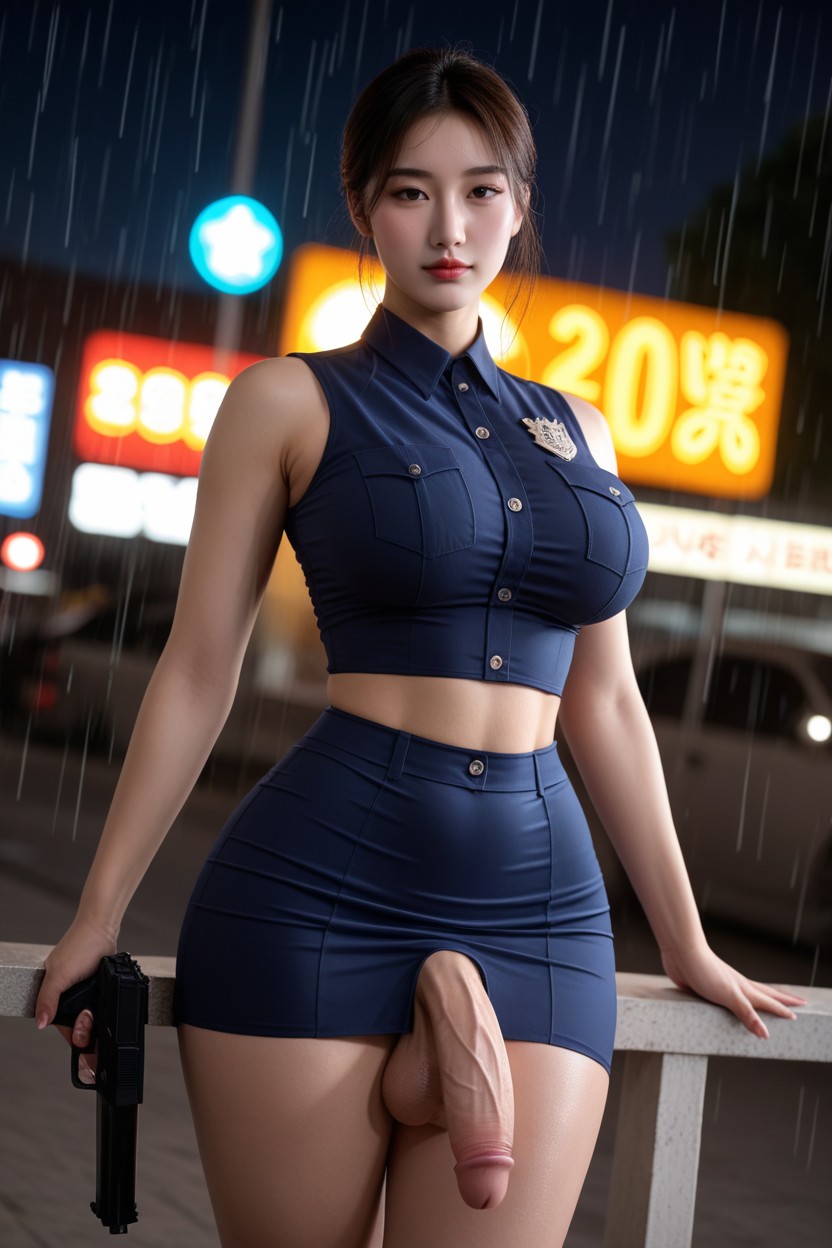 Police Shirt, Stunning Korean Goddess Face, ニューハーフ アジアのAIポルノ