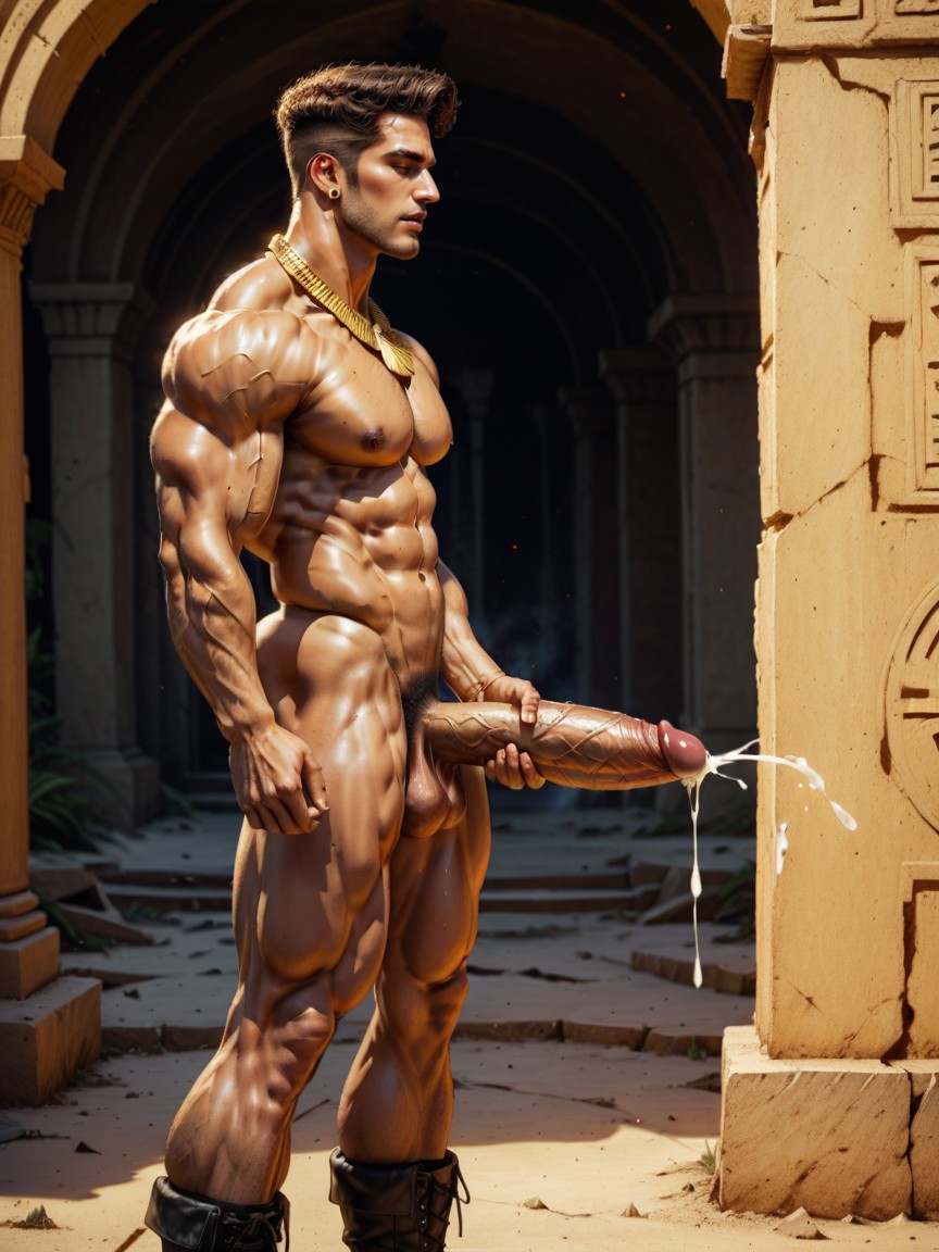 Naked Bodybuilder Latino Man, Hyper Muscular Body, Wide Back AI Gay Porn