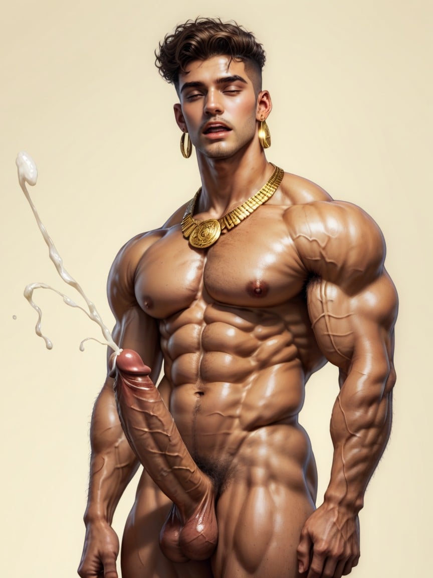 Pecs And Abs Revealed, Muscular Tall Legs, Hyper Massive Saggy Tight Full Balls Covered With Cum AI Gay Porn