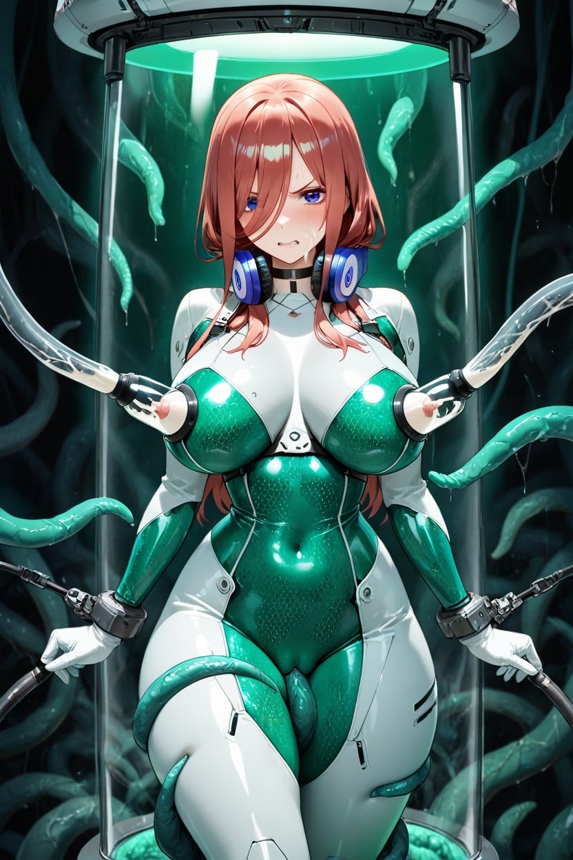 Tentacles Grabbing Breast, Green Transparent Back Ribbons, Tentacles Grab The Thigh Hentai AI Porn