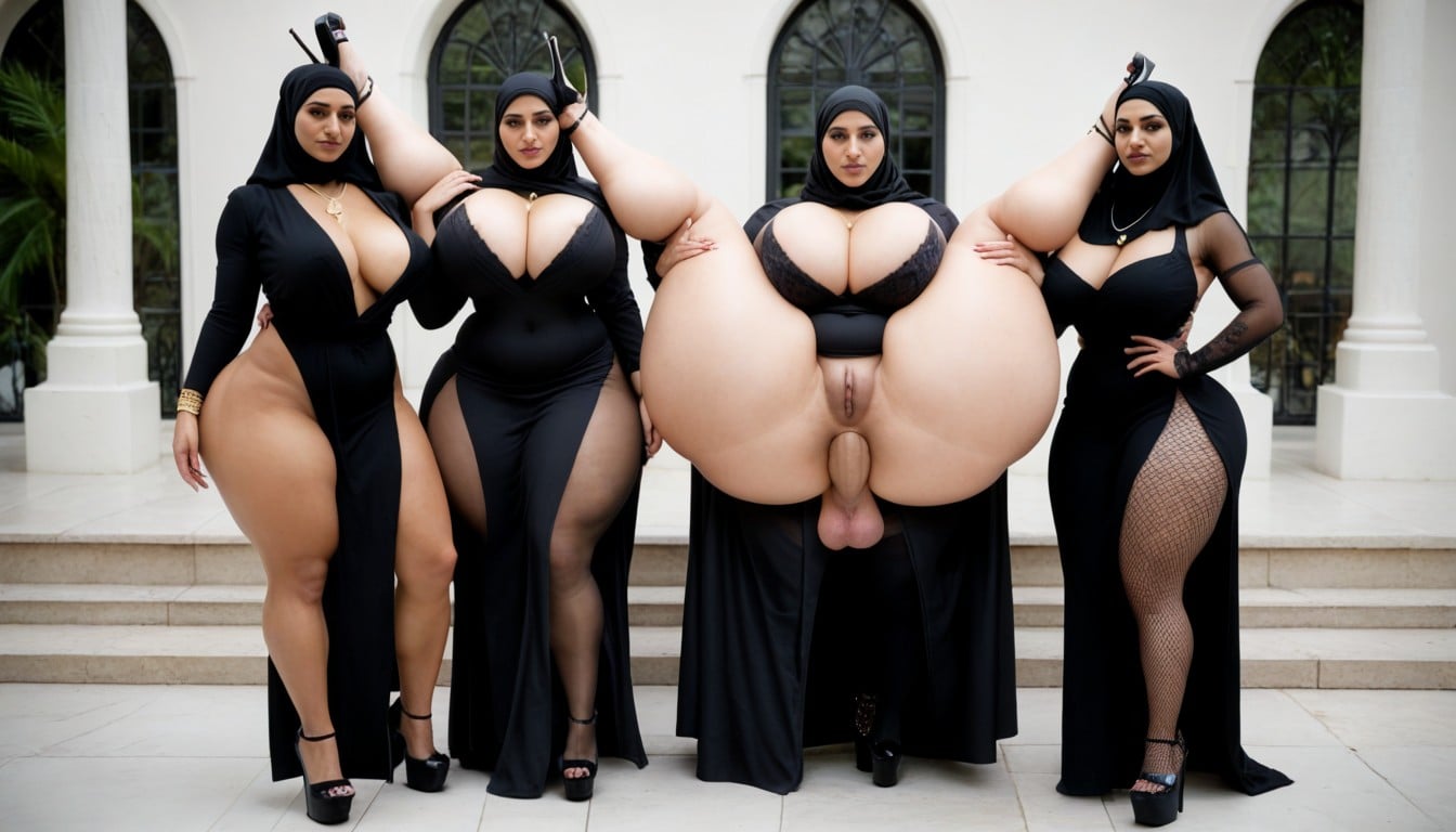 Extremely Large Ass, Bored, Focus On Two Hijab Woman Extrêmement Beautiful AI Porn