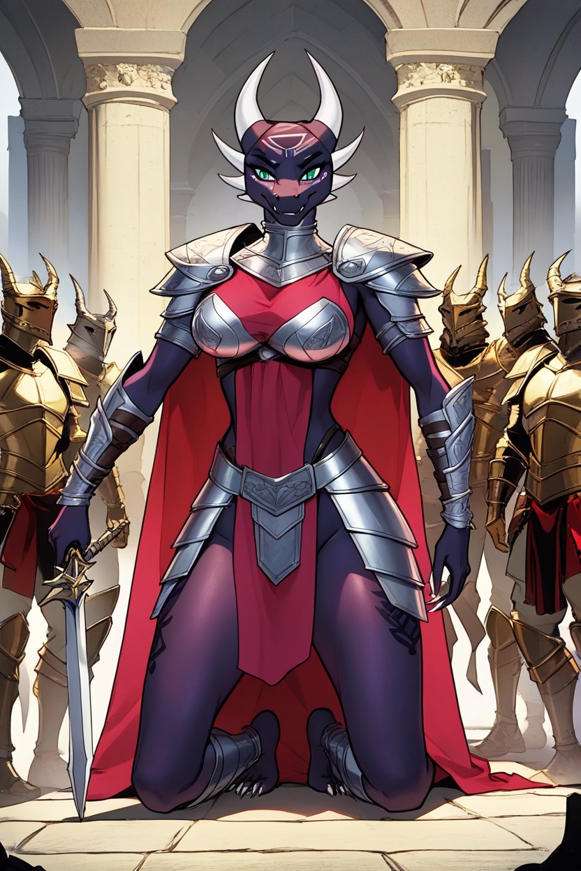 Kneeling Before Throne, Stripping, Armoured Body Stripped Naked Comic Furry AI Porn