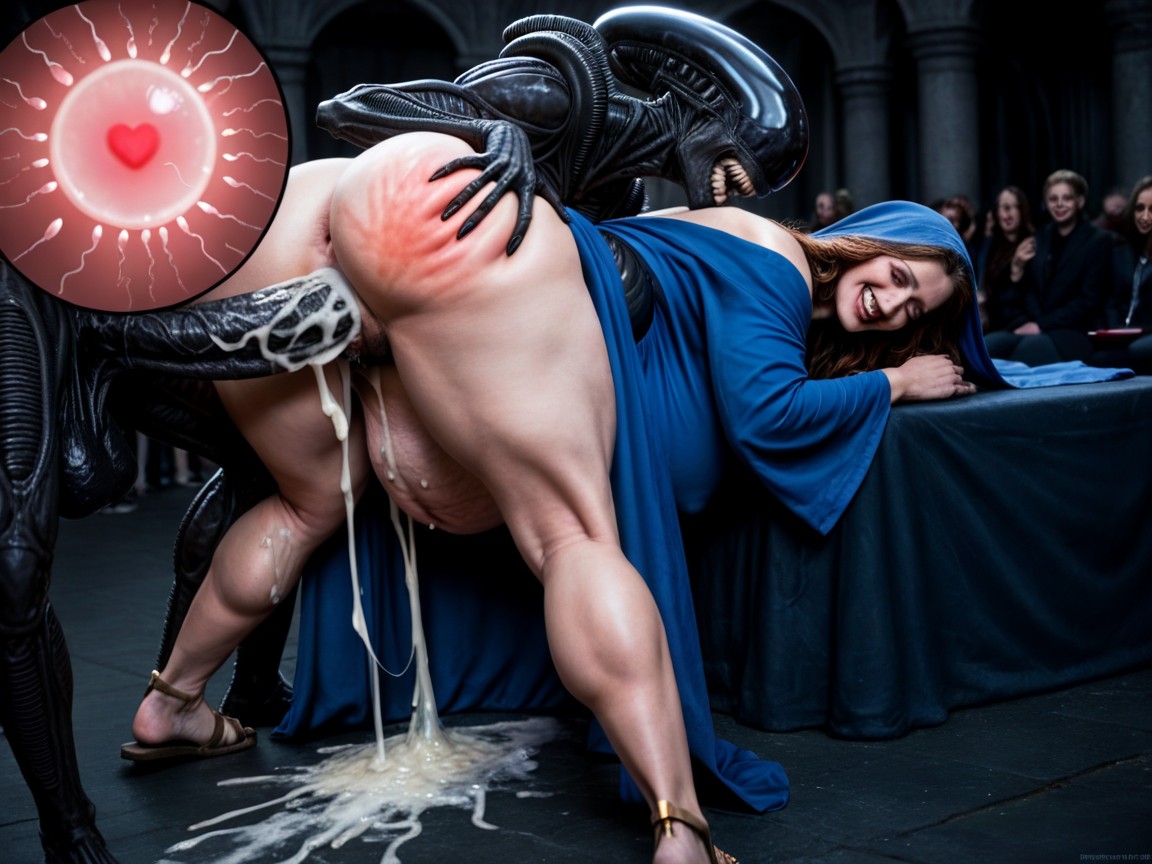 Messy Cum Oozing From Pussy, Blue Robe, Penis In Pussy AI Porn