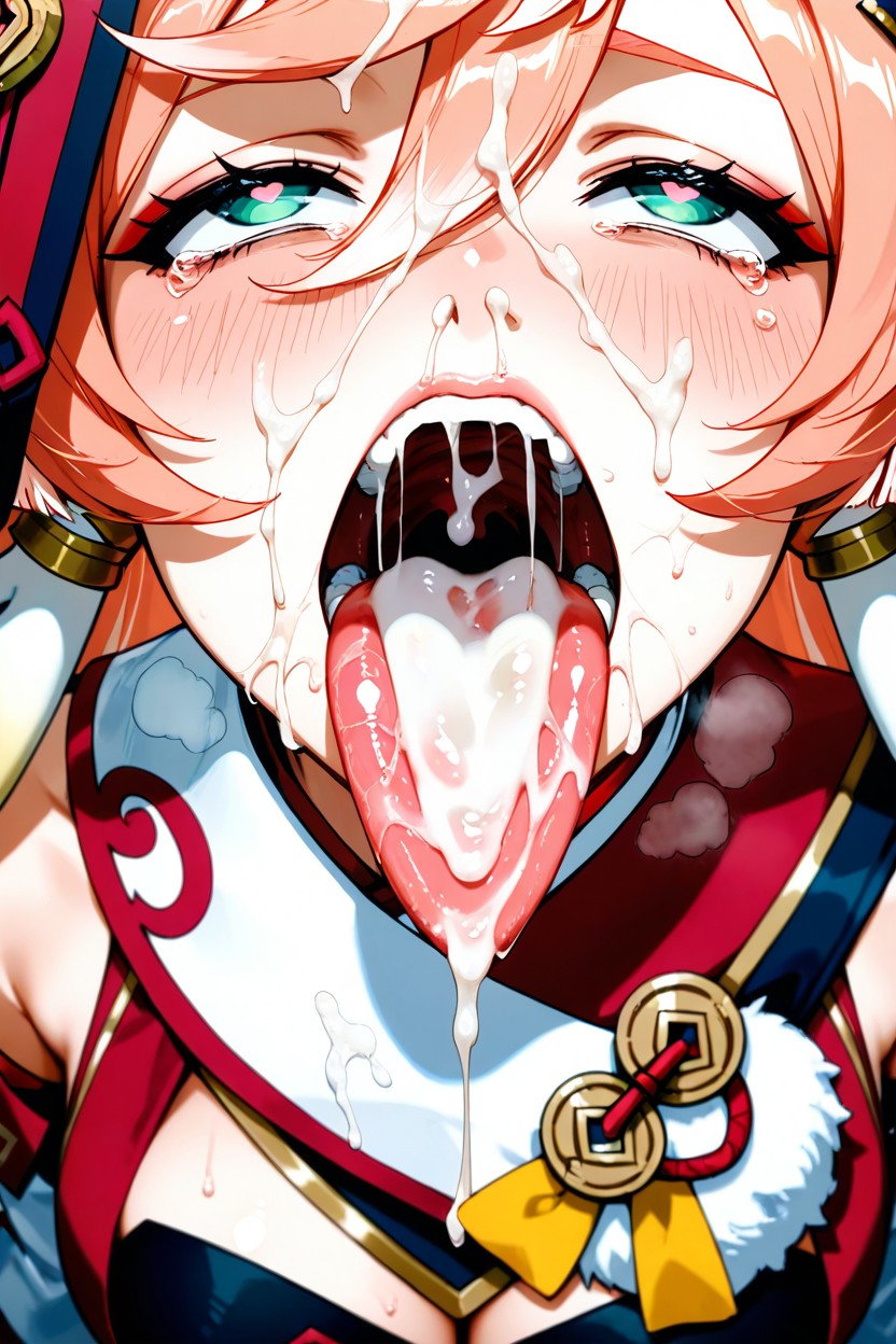 Bukkake, Huge Tongue, Very Wide Tongue Hentai AI Porn