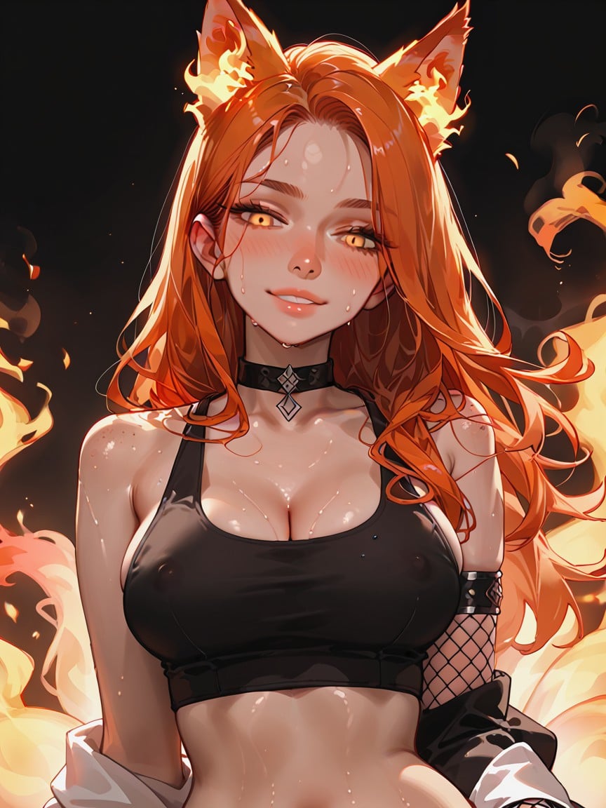 Thighs Exposed, Fire Tail, Flame Coat Hentai AI Porn