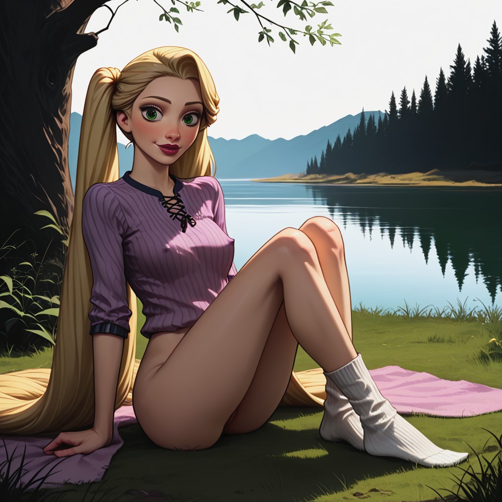 Trees Shadows, On Towel, Rapunzel Hentai AI Porn