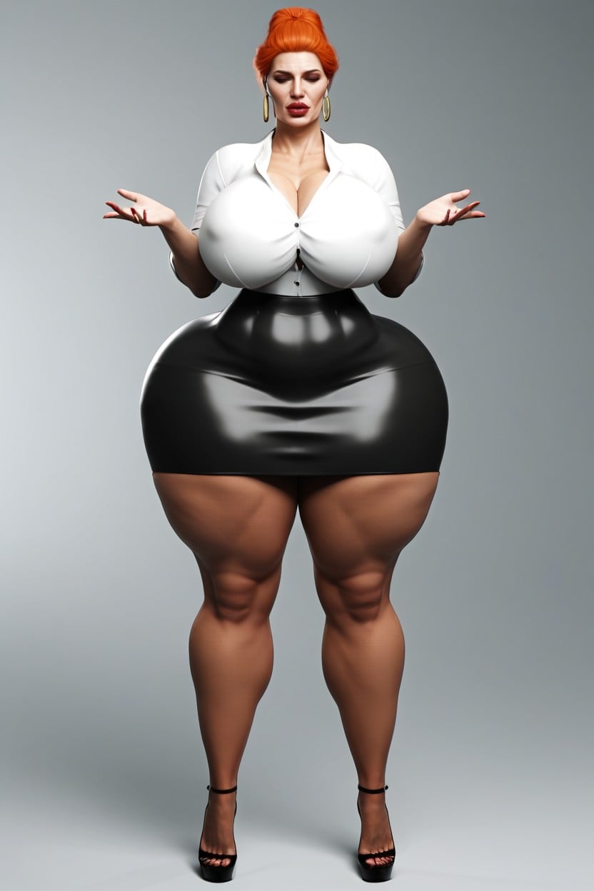 White Button-down Shirt, Big Bubble Ass, Voluptuous AI Porn