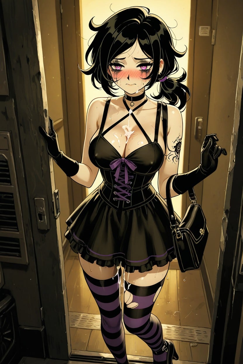 White Layered Frilled Skirt, Cum Leaking Down Her Inner Thighs, Sweaty Hentai IA