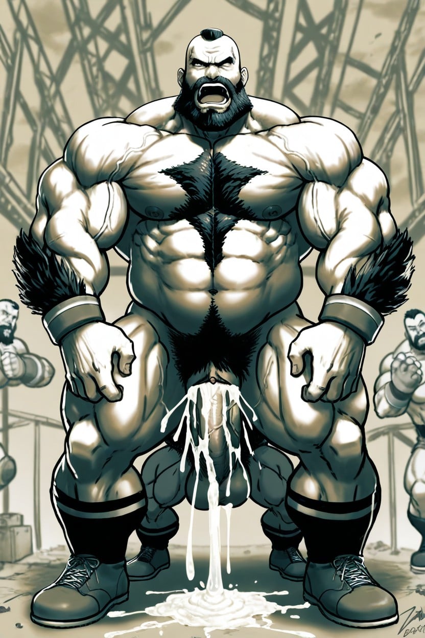 Zangief Fucking Bearded Worker From Behind, Huge Cock, Zangief Behind Bearded Worker AI Gay Porn