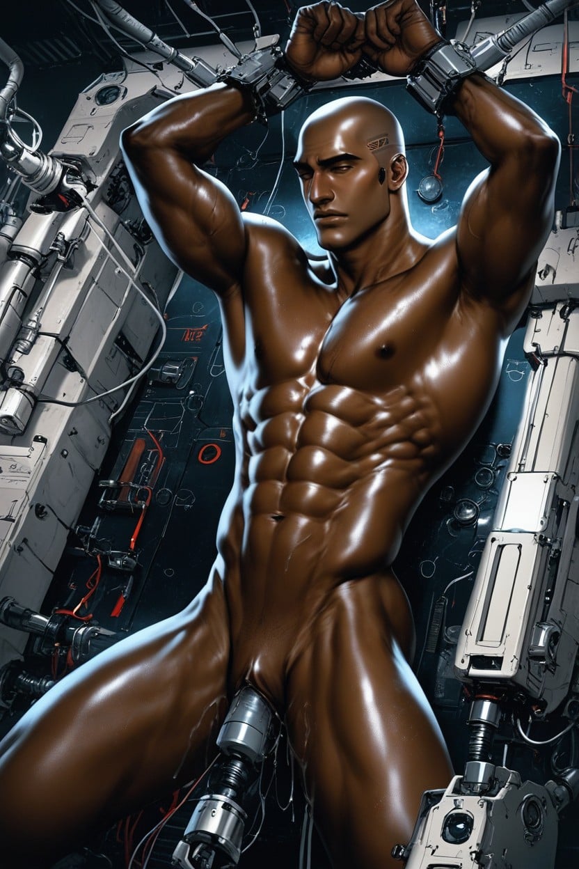 Shaved Head, Sci Fi Experiment, Legs Restrained AI Gay Porn