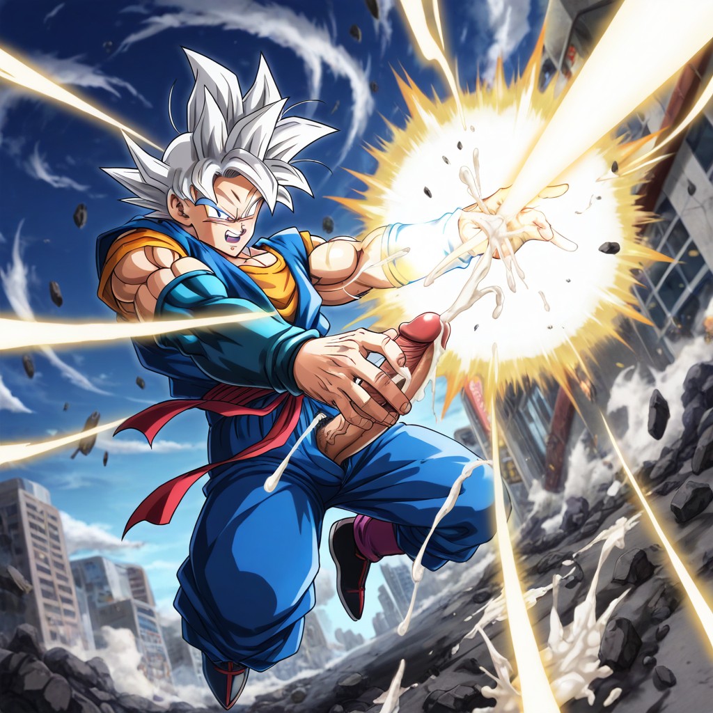 Penis Shooting Kamehameha, Dramatic Perspective, Kamehameha Made Of Cum AI Gay Porn