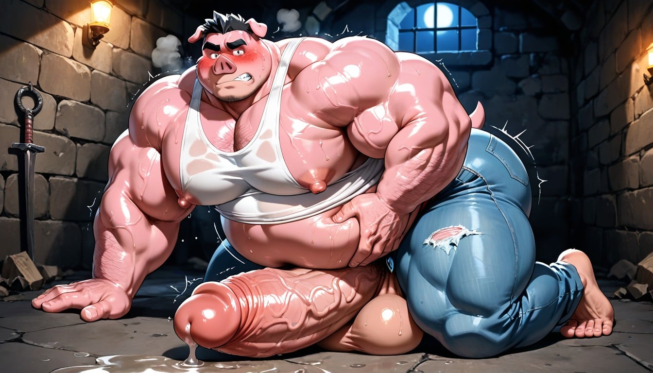Oversized Ass, Impossibly Long Hyper Penis, White Tank Top AI Gay Porn
