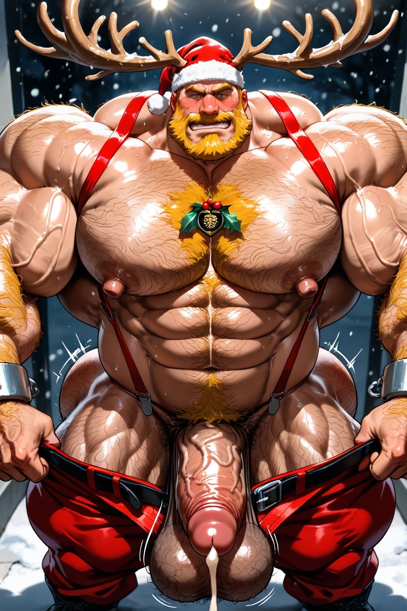 The Top Is A -foot Giant Muscle Daddy Cop With Thick Bushy Beard Golden Hair And Red Trousers Pulled Down, Romantic, Cumshot AI Gay Porn