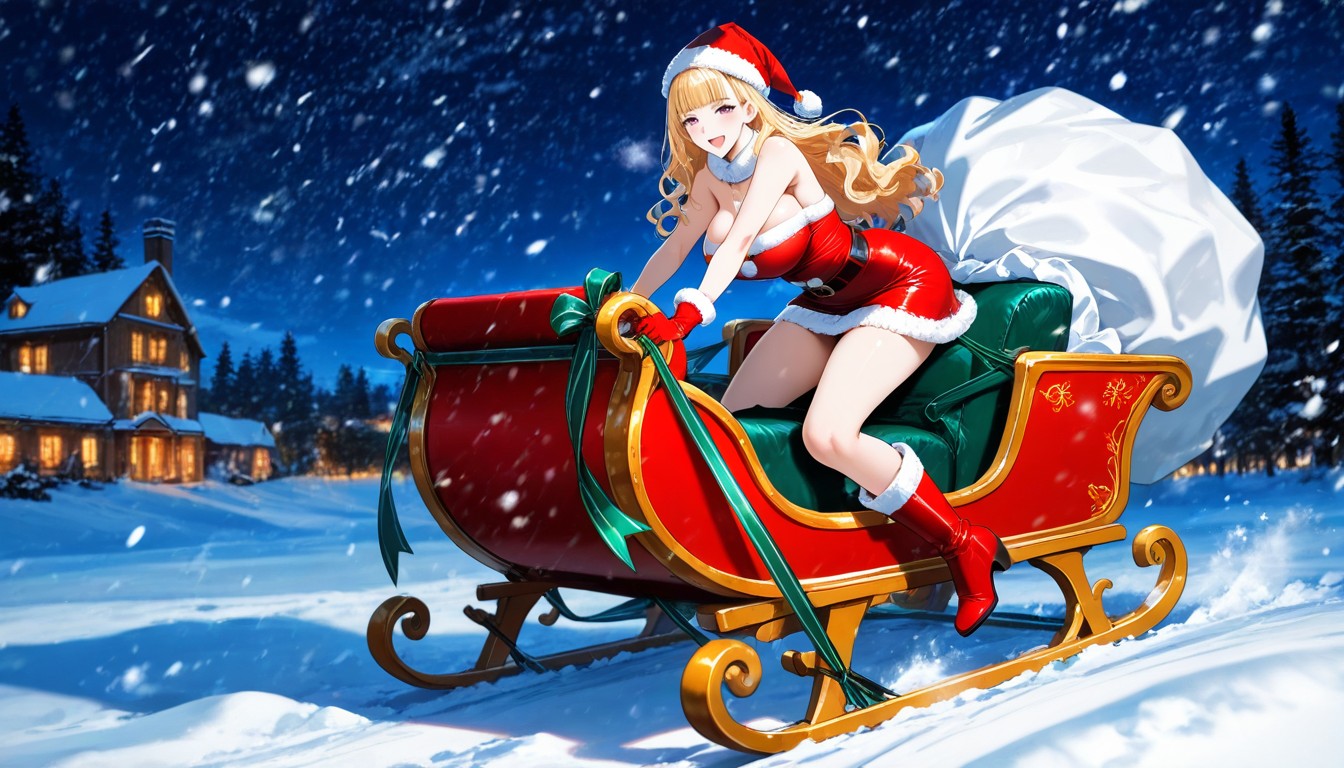 Thick Snow On Roof, Wavy Hair Edges, Sleigh Floating In The Air Hentai AI Porn