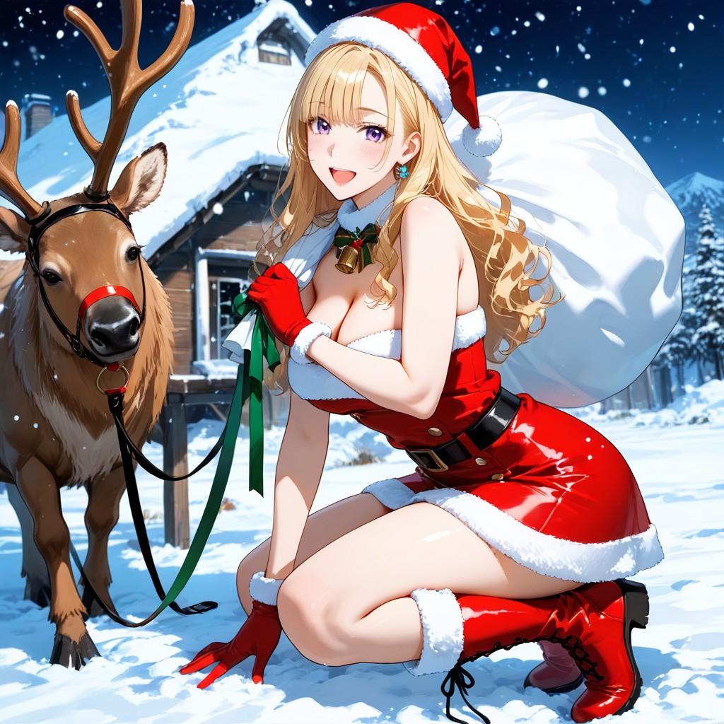 Skinny, Thick Snow On Ground, Other Hand Holding Reindeer Reins Hentai AI Porn
