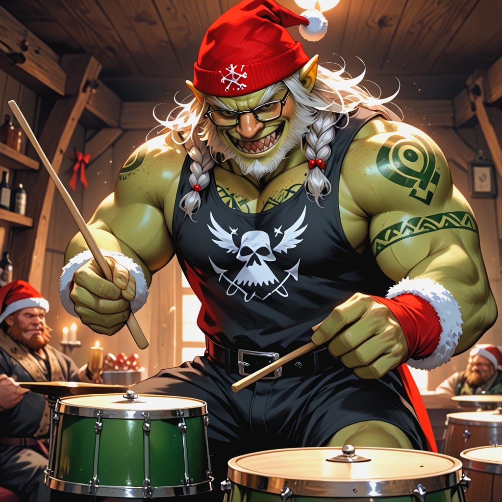 Surrounded By Naked Women In Santa Hat, Hard Shadow, Drummer AI Porn