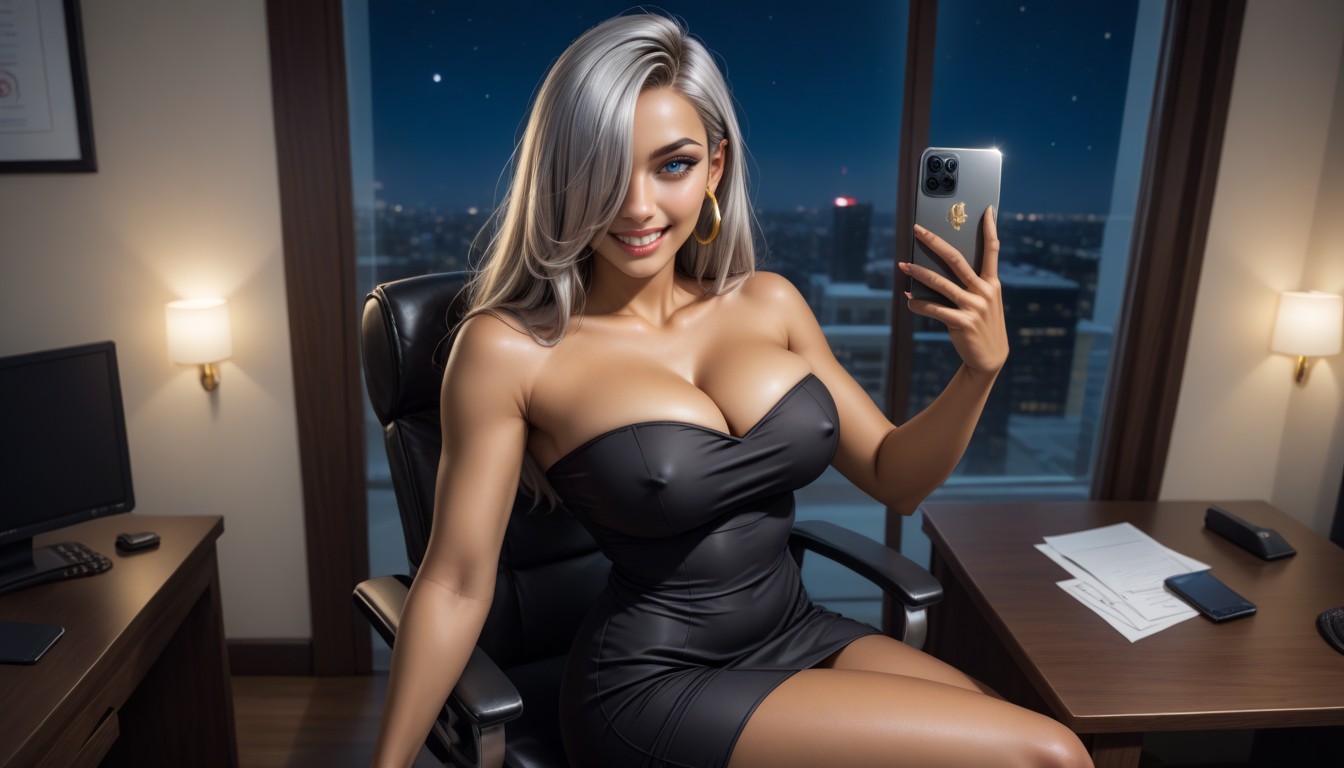 Laughing, Focus On Breast, Thighs Exposed AI Porn