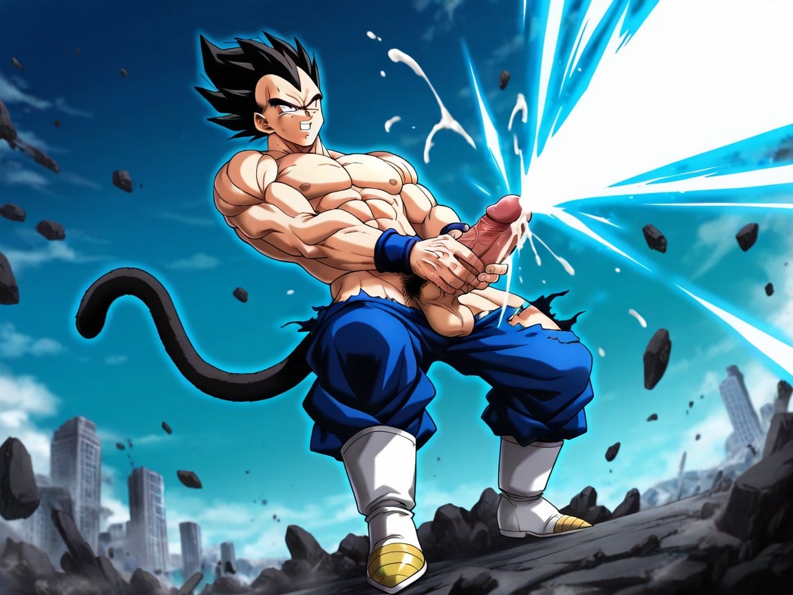 Anime Key Visual, Full Erect Dick, Penis Shooting Kamehameha Porno IA Gay