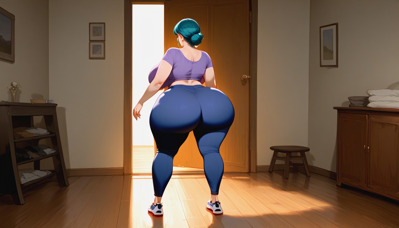 Large Golden And Blue Metallic Pants, Massive Butt, Elder Woman MILF AI Porn