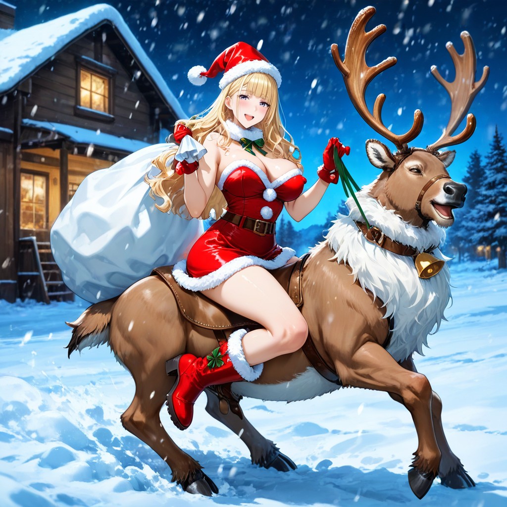 Waist Shot, Cinematic, Thigh Length Santa Claus Skirt Hentai AI Porn