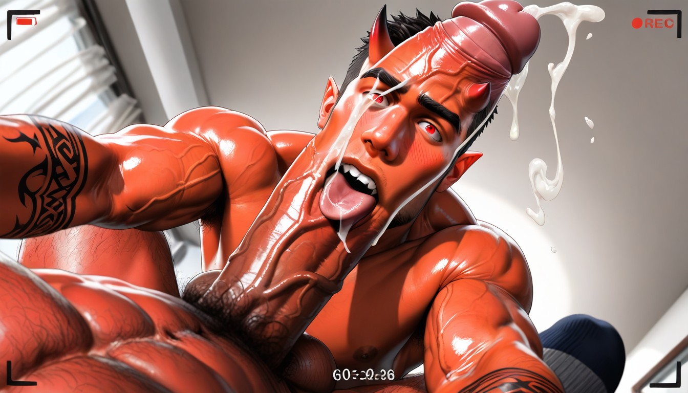 Tight Smooth Balls, Demonic Horns, Licking Penis AI Gay Porn