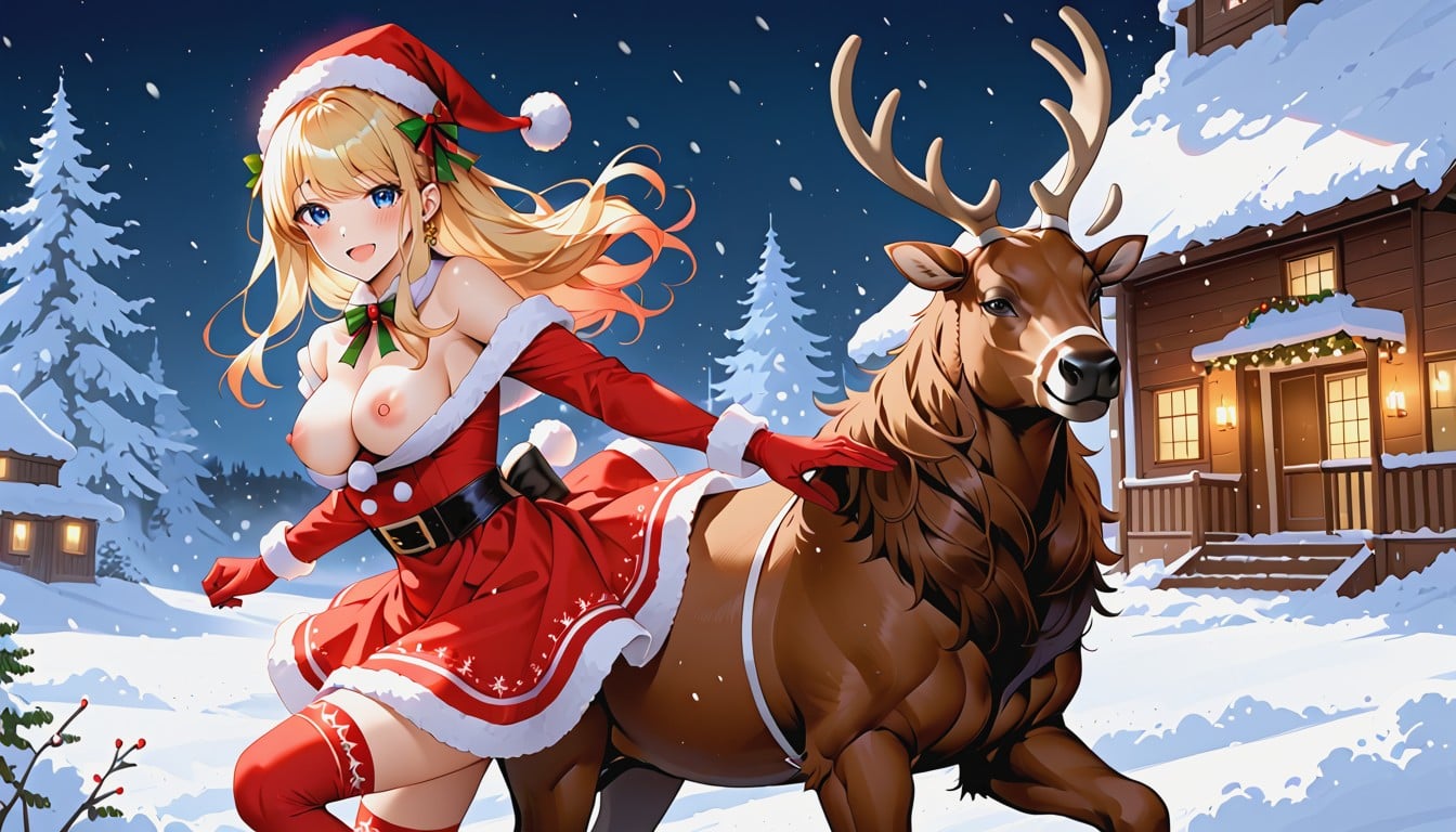 Long Blonde Hair, Erect Puffy Pink Nipples, Waist Shot Hentai AI Porn