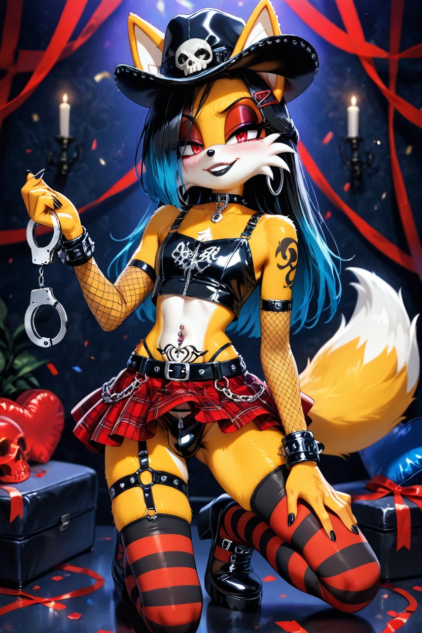 Blue Hair Highlights, Black Leather Panties, Red Air Highlights ゲイAIポルノ