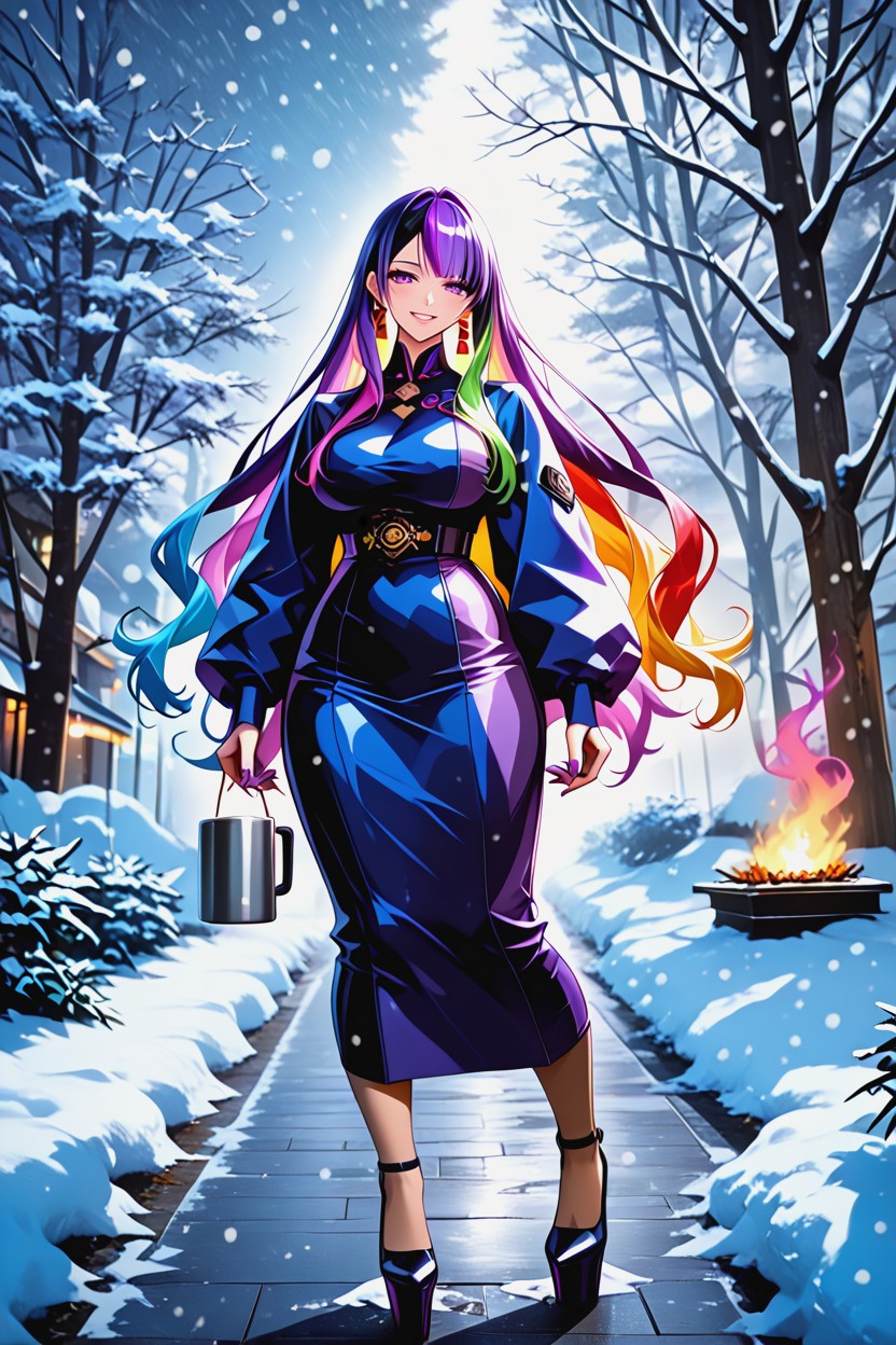 Ultra-quality, Snowing, Long Purple Nails Hentai AI Porn