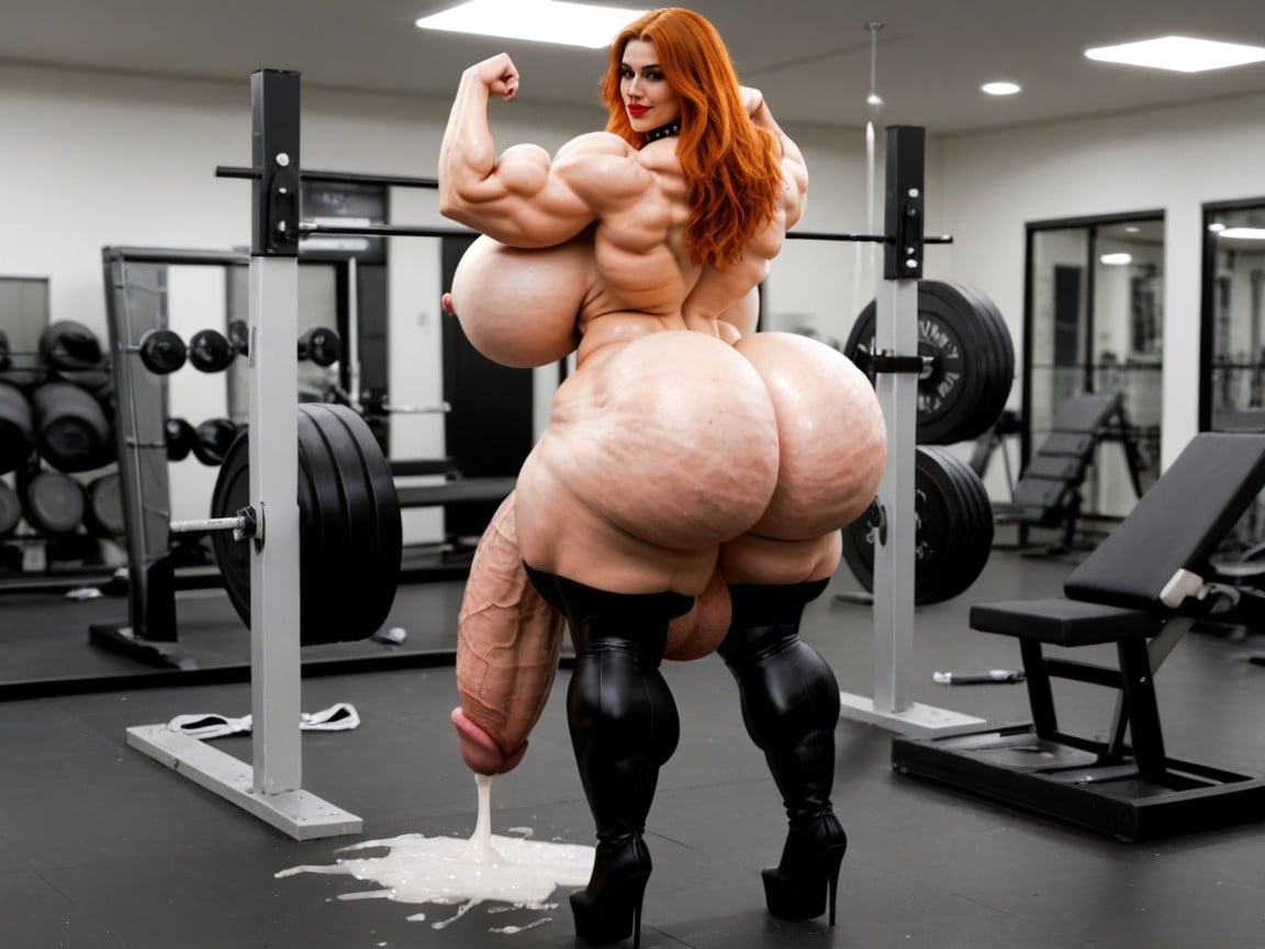 Ganzkörper, Figurbetonte Kleidung, Massive Muscles Transfrau KI-Porno