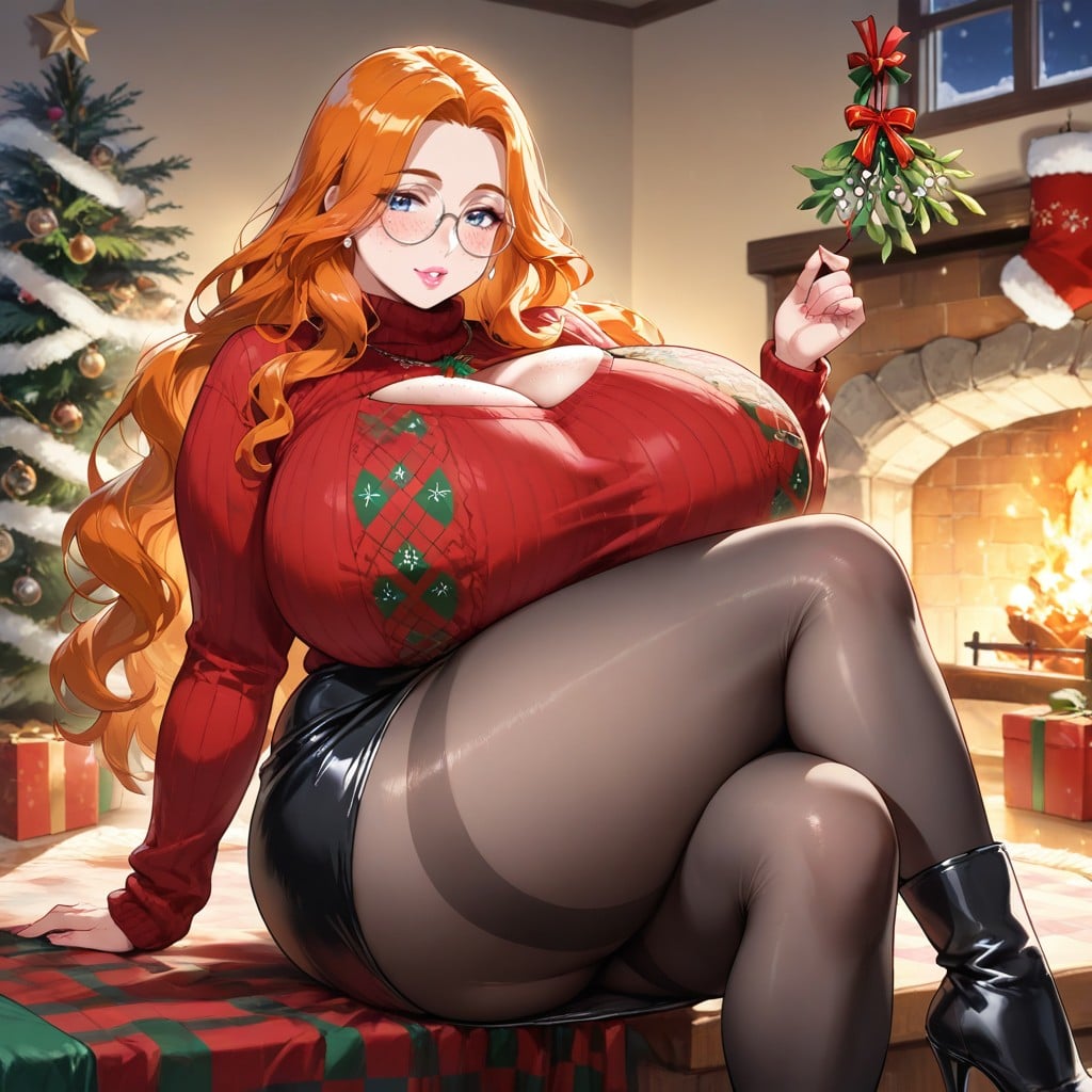 Festive Yet Provocative, Sentado Con Las Piernas Cruzadas, Tight Ribbed Knit Fabric Hentai IA