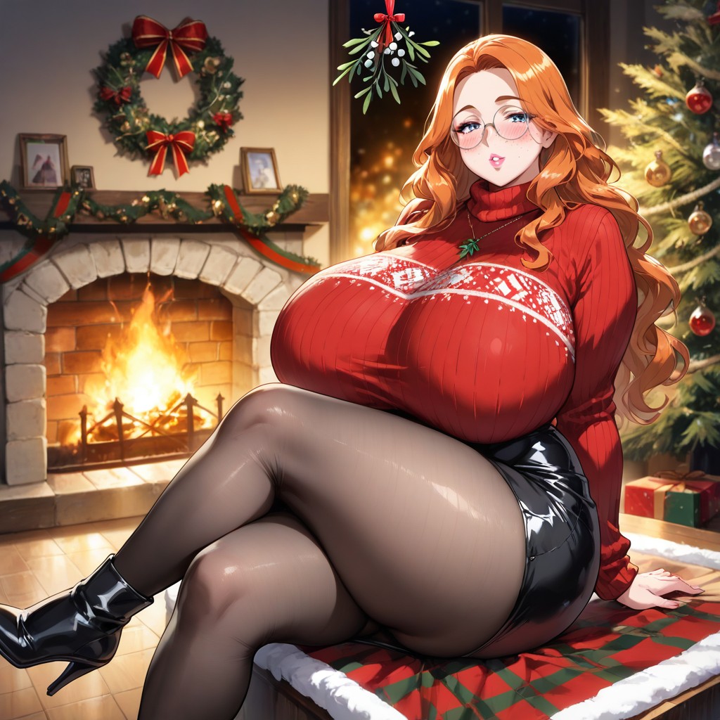 Messy Holiday Hair, Wooden Decorations, Checkered Tablecloth Hentai AI Porn