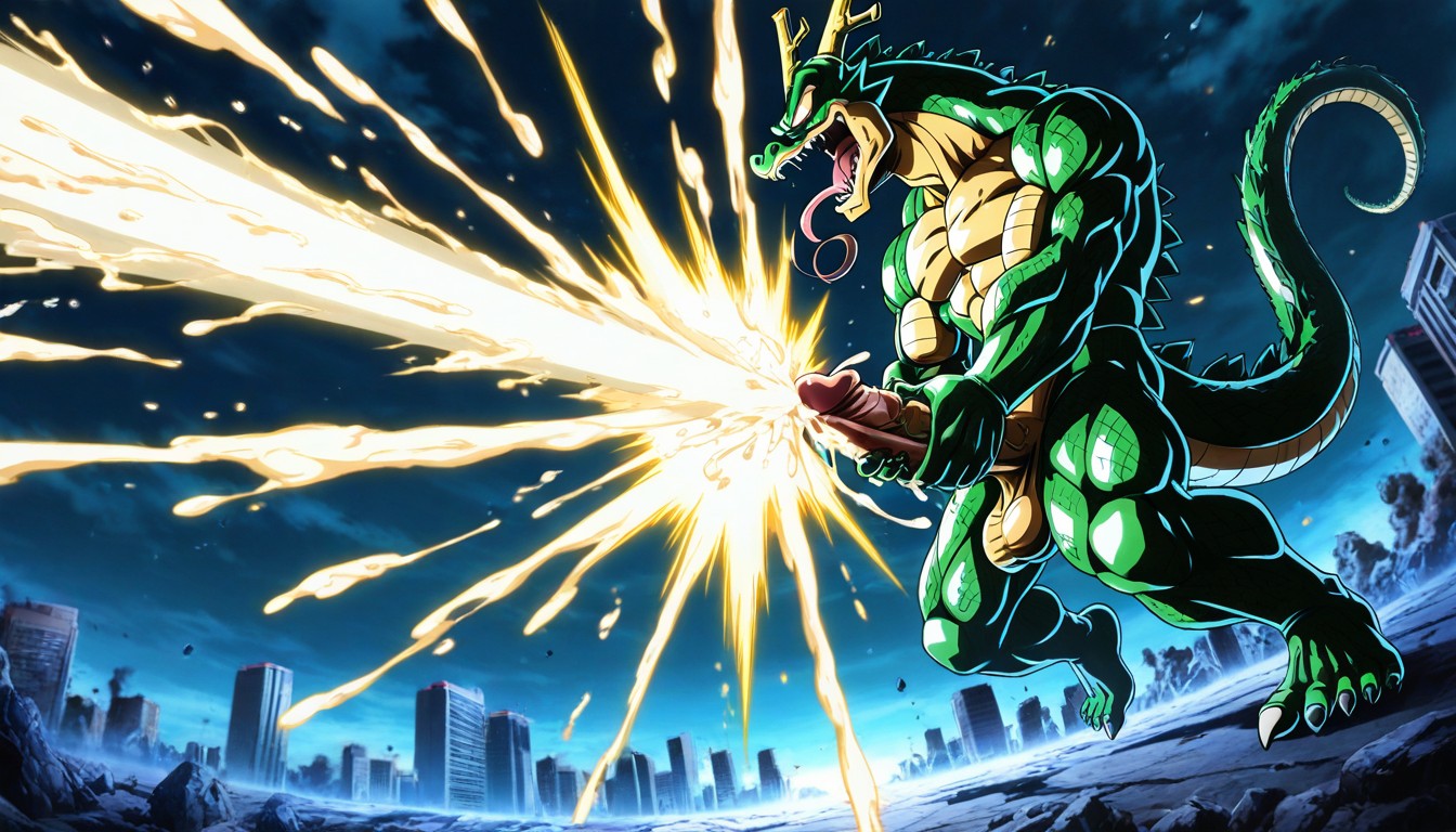 Goku Shooting Kamehameha From Dick, Determined Expression, Cumshot Is Like Kamehameha 게이 AI 포르노