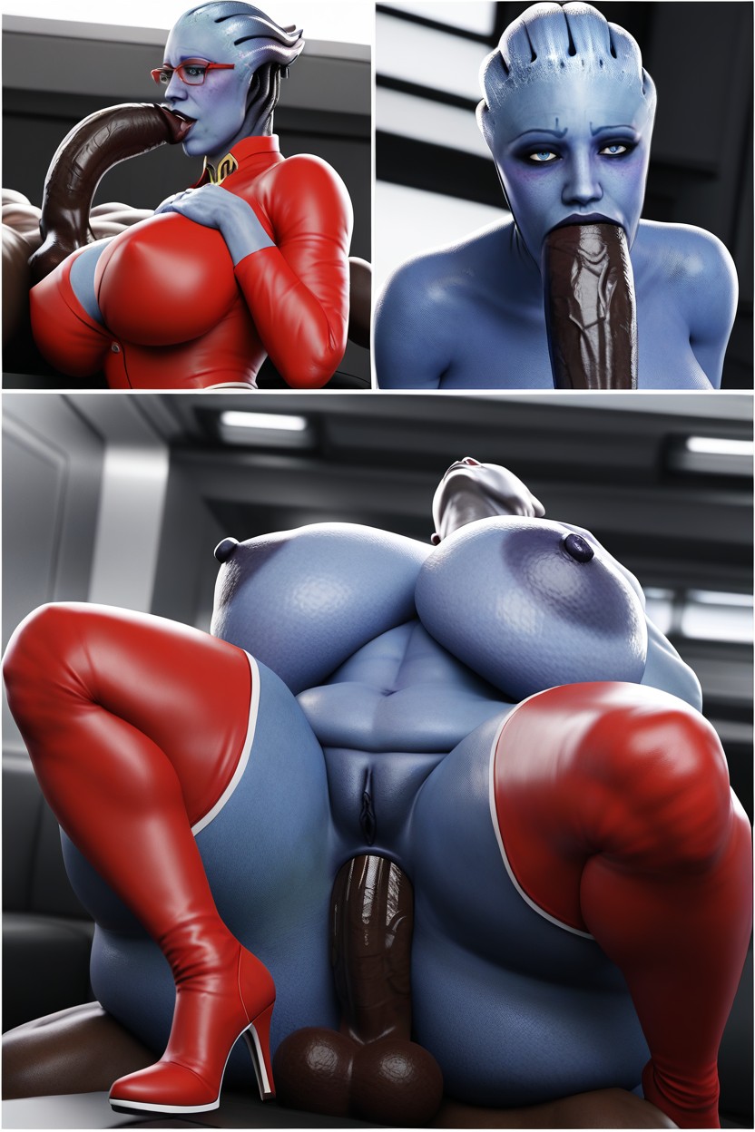 Blue Skin, Huge Fat Dildo, Cleavage AI Porn