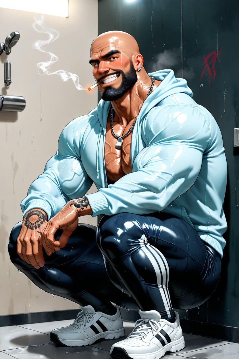 No Hair On Chest, Long Black Beard, Big Lats AI Gay Porn