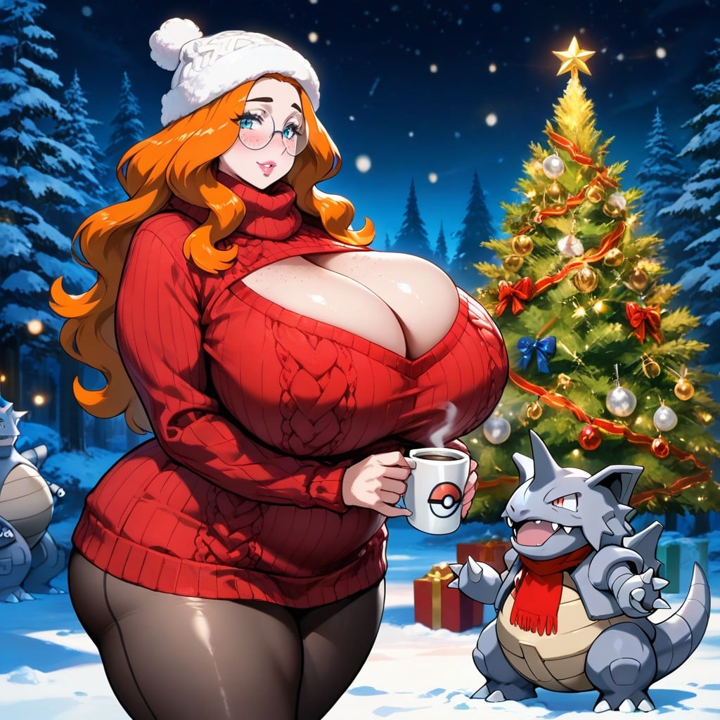 Fleece-lined Tights, Long Camel Wool Coat, Blushing Cheeks Hentai IA