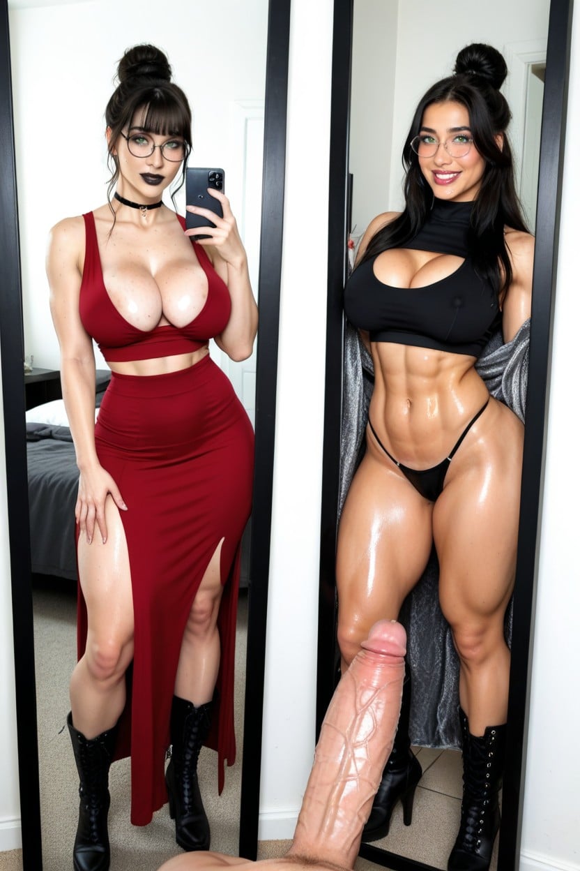 Bodycon Dress, Freckles, Round Face AI Porn