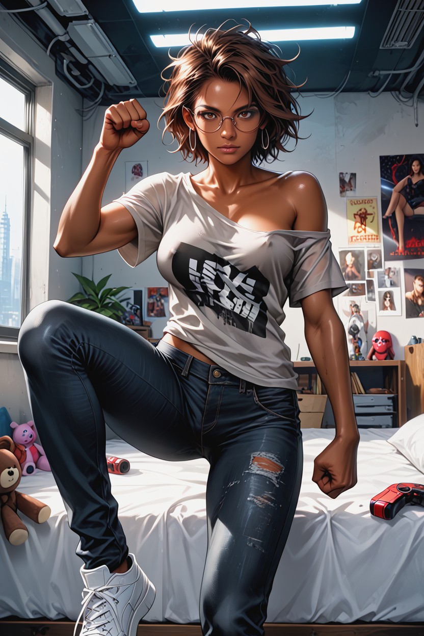 Loose T-shirt, Perfect Body, Bed Room Hentai AI Porn