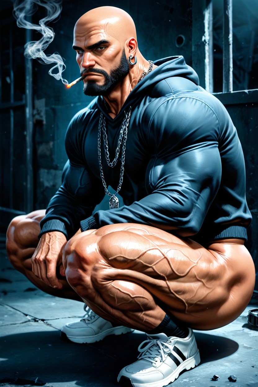 Black Soccer Socks, Squatting, Vascular Muscles AI Gay Porn