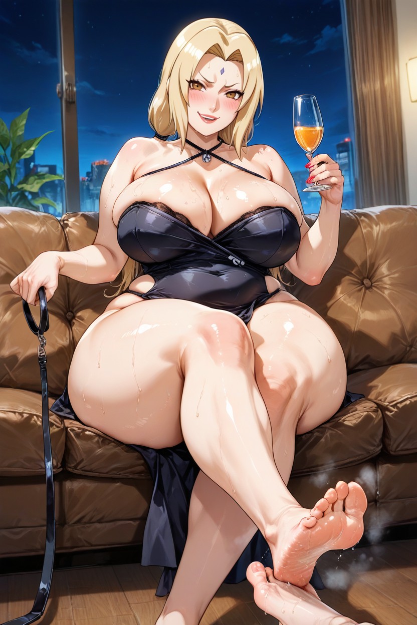She Laughs Out Loud, Tsunade Legs Crossed, Bare Arms Hentai AI Porn