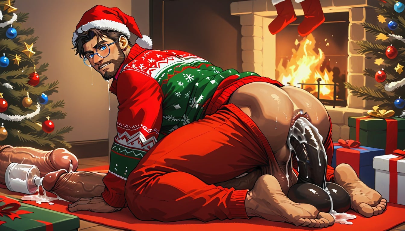 25+, At Home At Christmas, Oversized Massive Dildo Porno IA Gay