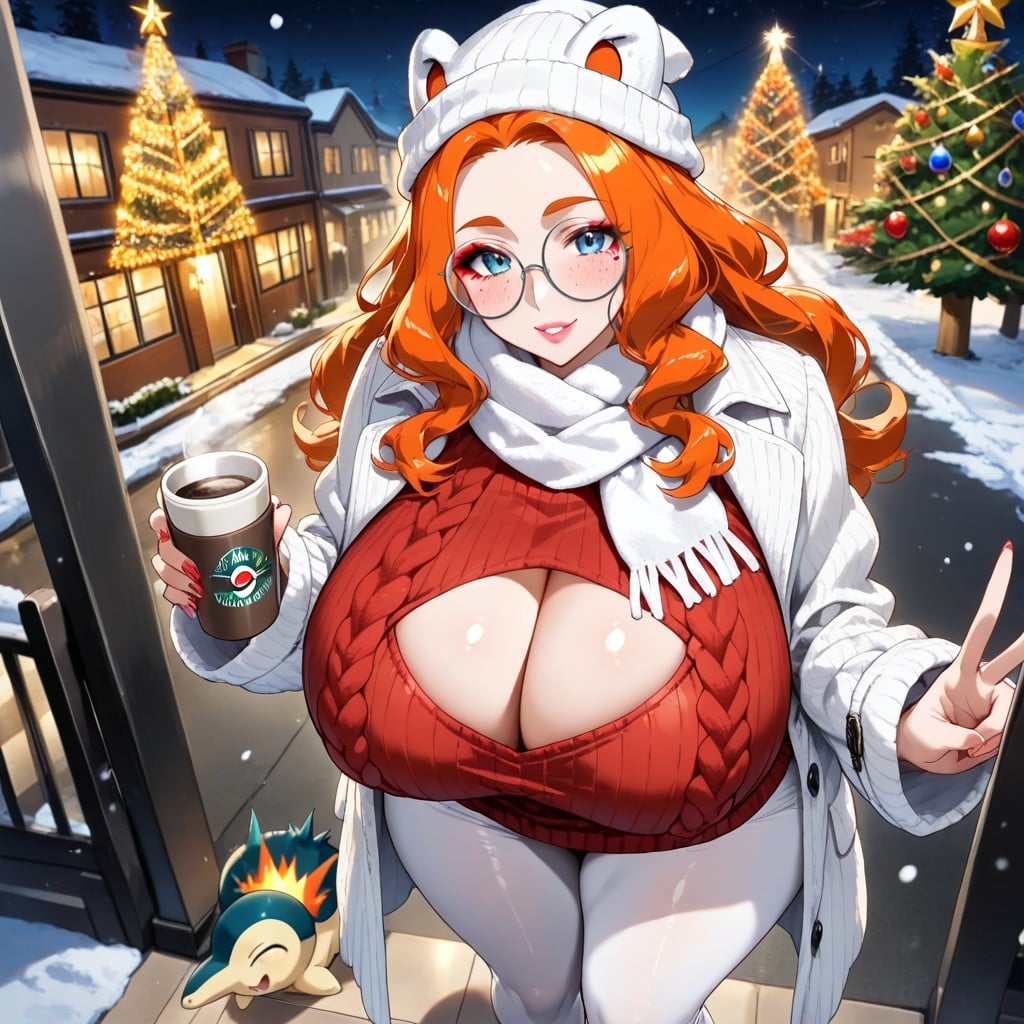 Form-fitting Christmas Sweater, Surrounding Forest, Motherly Appearance Hentai AI Porn