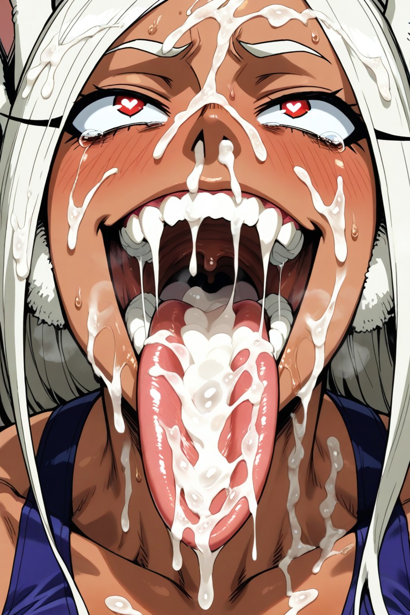 Cum On Tongue, Very Wide Tongue, Lot Of Cum On Face Hentai AI Porn