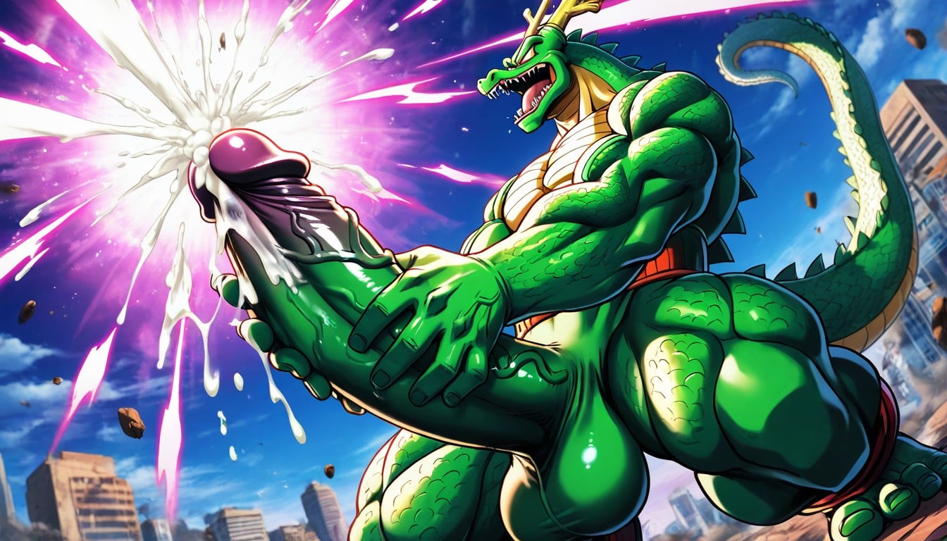 Kamehameha Cumshot Directed At Shenron, Penis Kamehameha, Erect Penis Porno gay IA